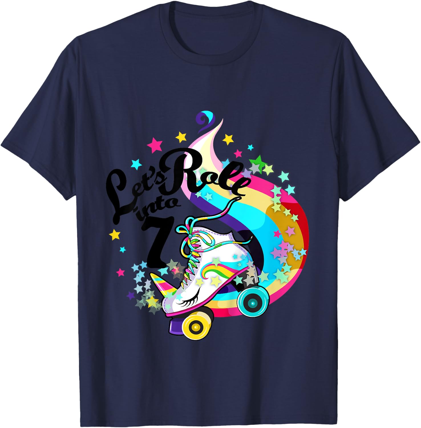 7 Year Old Birthday Shirt Girl Roller Skate Unicorn Outfit T-Shirt - T-Shirt | Navy