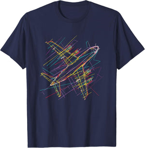 Vintage Airplane Line Art Aviation Lover T-Shirt - T-Shirt | Navy