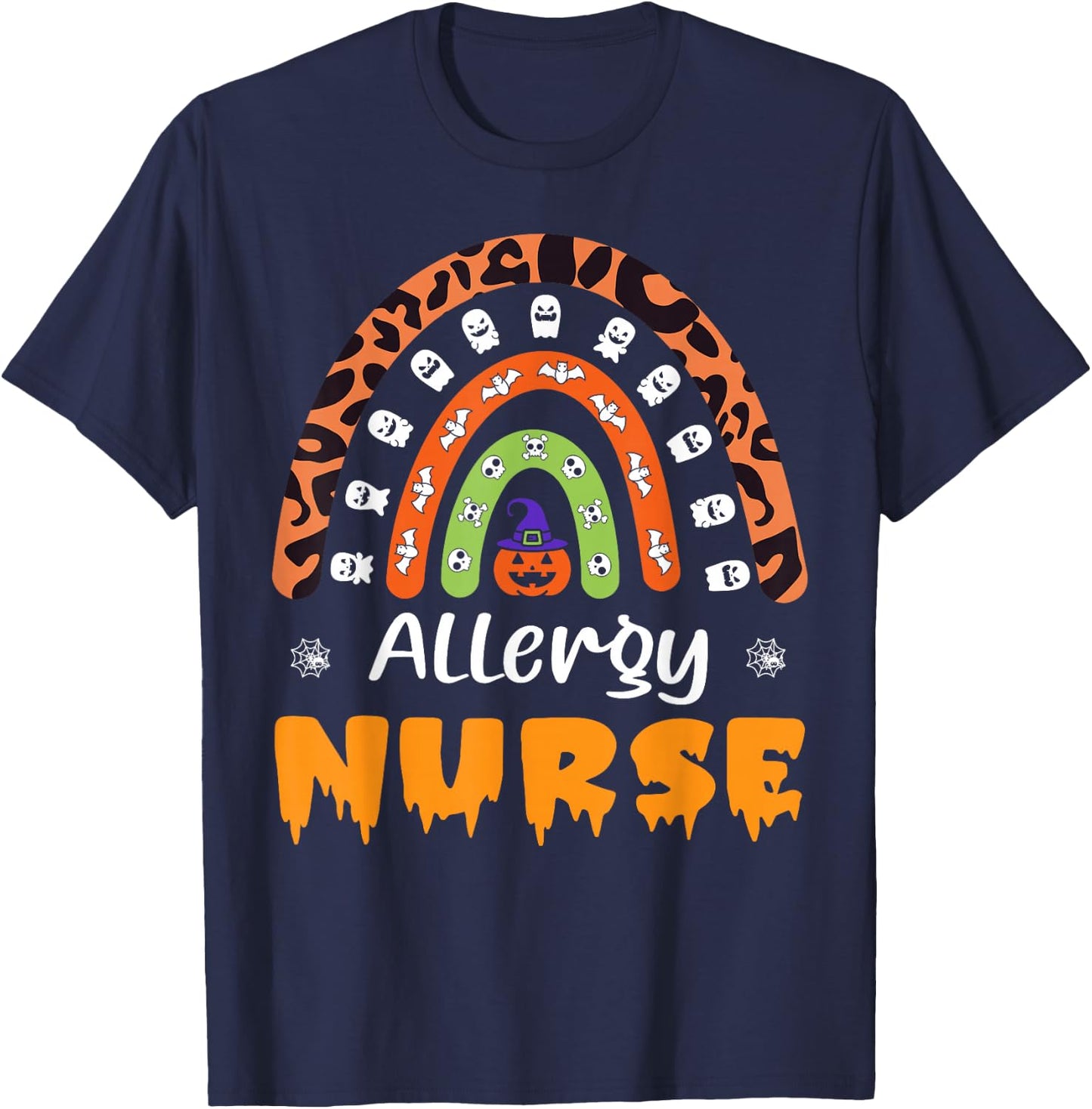 Allergy Nurse Leopard Rainbow Halloween Costume T-Shirt - T-Shirt | Navy