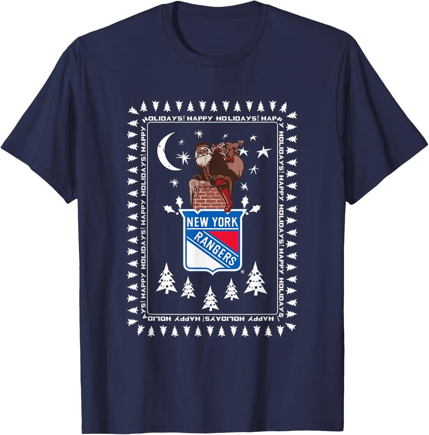 New York Rangers Ugly Christmas Sweater Santa T-Shirt - T-Shirt | Navy