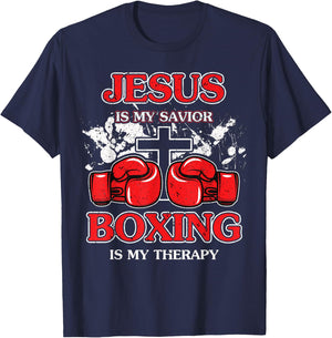 Jesus Is My Savior Boxing Is My Therapy T-Shirt - T-Shirt | Navy