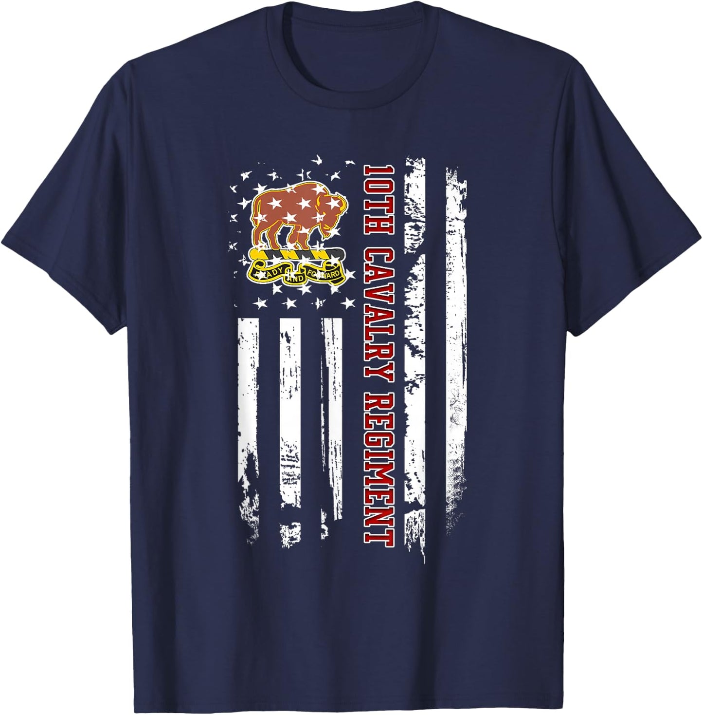 10th Cavalry Regiment Veteran USA Flag Veterans Day Xmas T-Shirt - T-Shirt | Navy