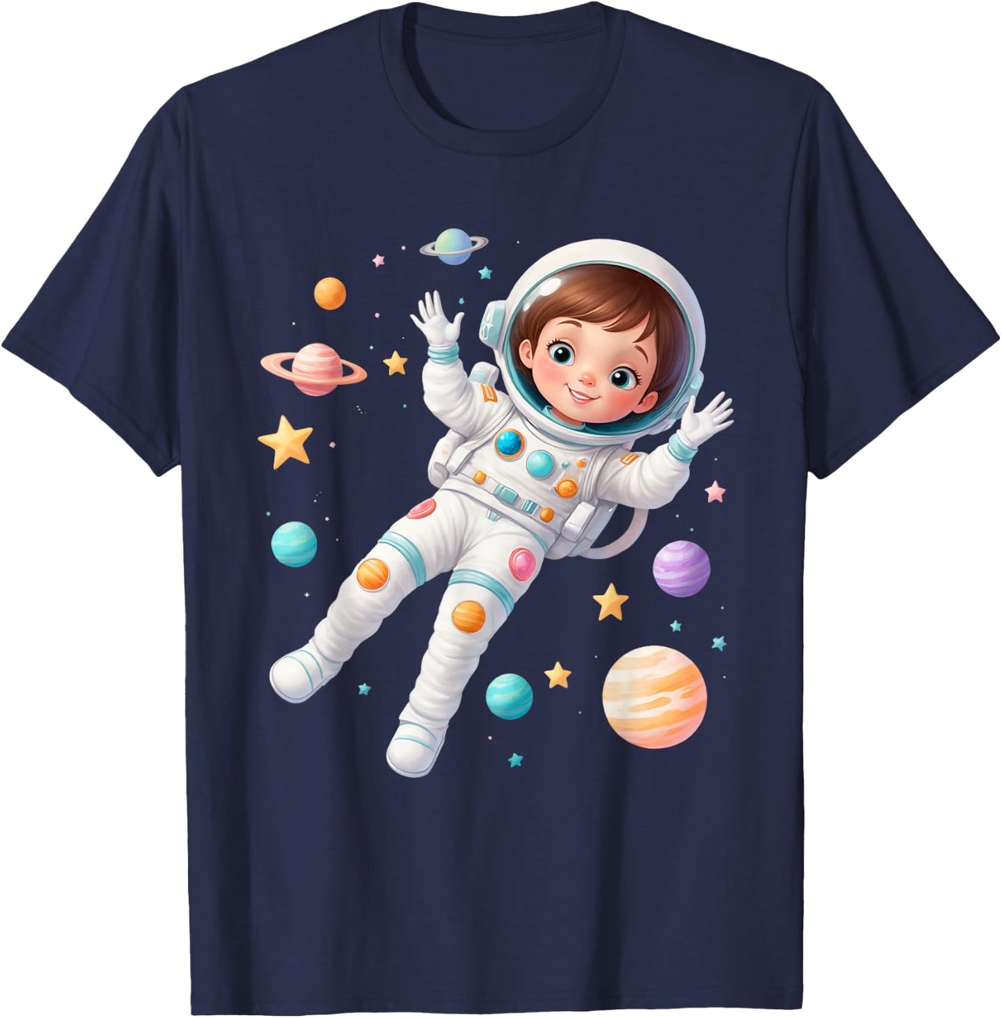 Awesome Future Astronaut Girl | Cute Space Explorer Design T-Shirt - T-Shirt | Navy