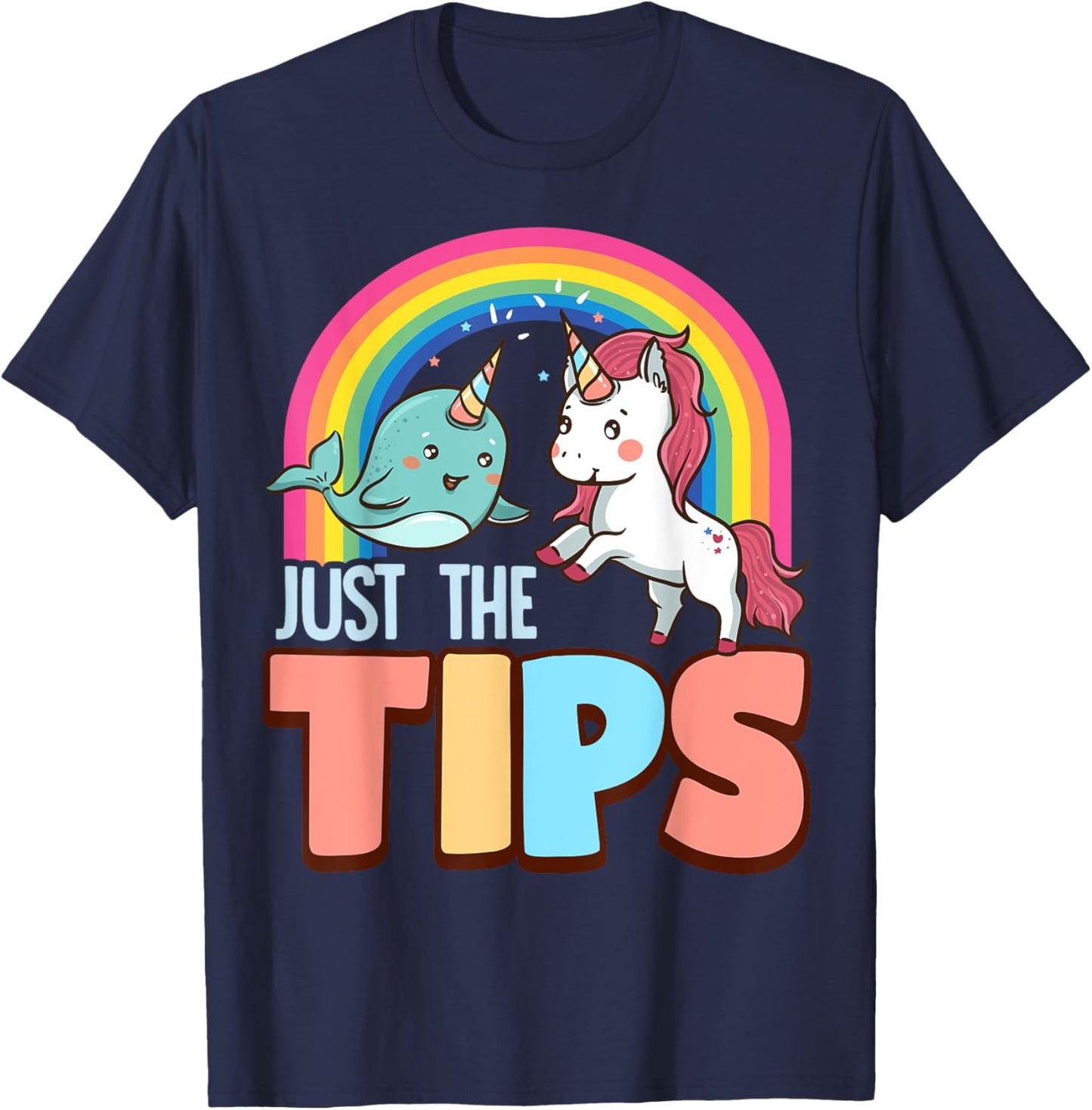 Funny Just The Tips Naughty Narwhal Unicorn Pun T-Shirt - T-Shirt | Navy