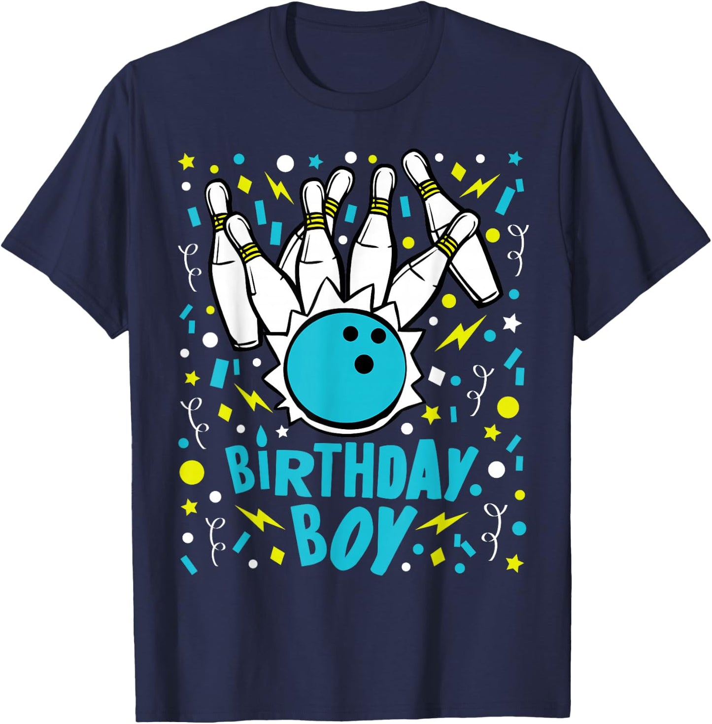 Boys Bowling Party Birthday Boy Kids Pins Bowler Gift T-Shirt - T-Shirt | Navy