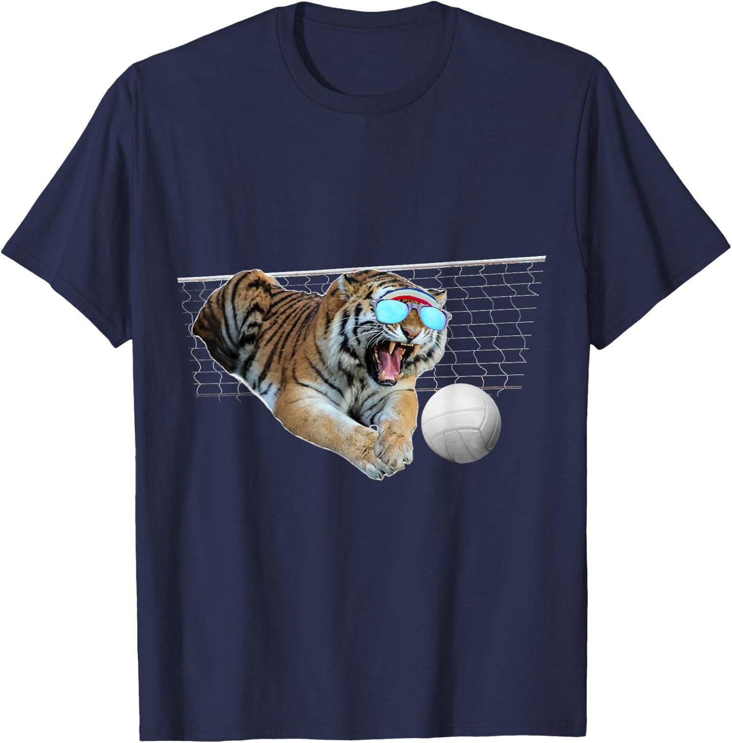 Tiger Tigers Dog Dogs Playing Volleyball, Funny Cute Women Kids T-Shirt - T-Shirt | Navy