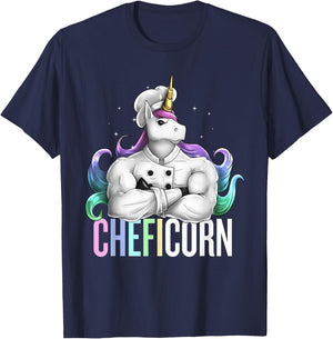 Unicorn Chef Cheficorn Cooking Pun Funny Cook Funny T-Shirt - T-Shirt | Navy