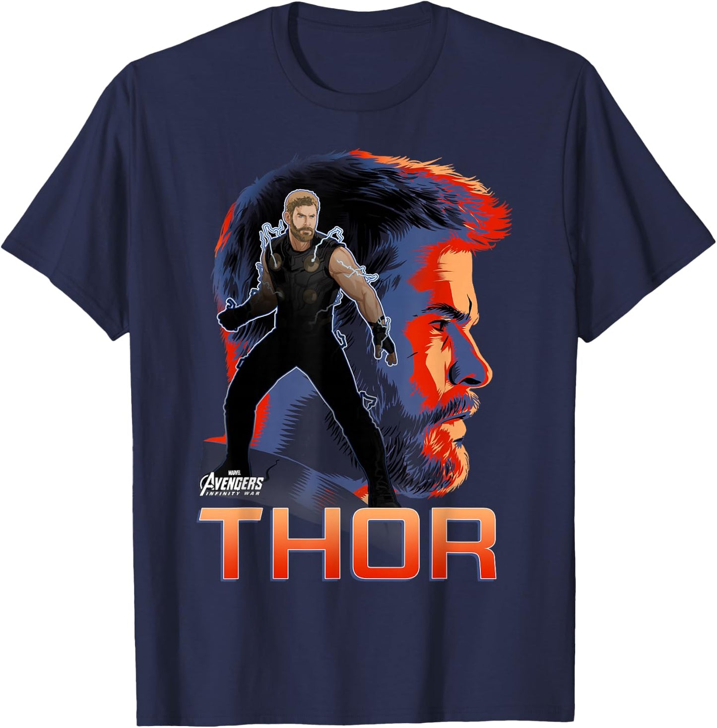 Marvel Infinity War Thor Big Head Profile Graphic T-Shirt - T-Shirt | Navy