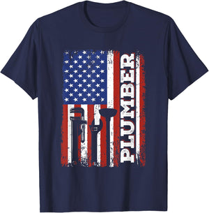 Patriotic Us Flag Plumbing Plumber Plumbers T-Shirt - T-Shirt | Navy