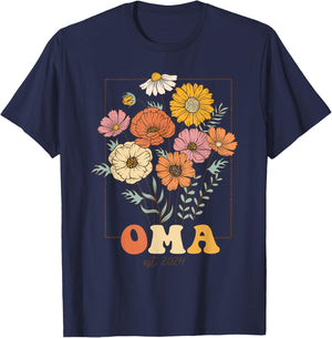 Wildflowers Oma New Baby Announcement Oma Grandma Est 2024 T-Shirt - T-Shirt | Navy