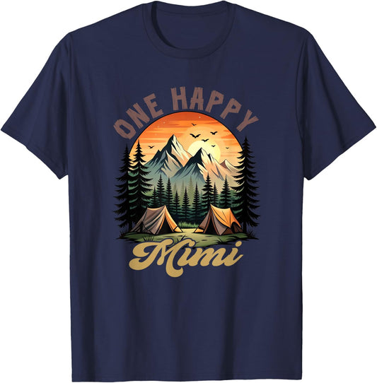 One Happy Mimi Camper 1St Birthday Camping Bear T-Shirt - T-Shirt | Navy