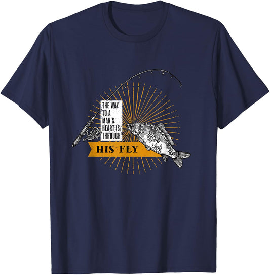 The Way To A Mans Heart Is Through His Fly, Keep It Reel T-Shirt - T-Shirt | Navy