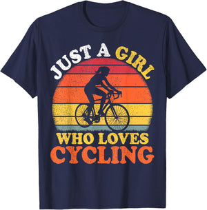 Cycling Lover Vintage Just A Girl Who Loves Cycling T-Shirt - T-Shirt | Navy