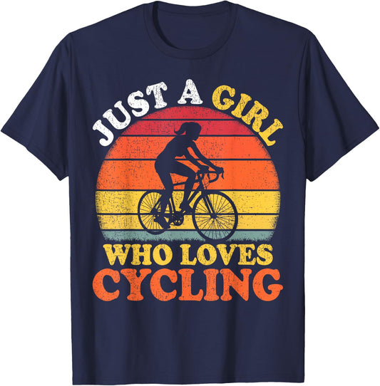 Cycling Lover Vintage Just A Girl Who Loves Cycling T-Shirt - T-Shirt | Navy