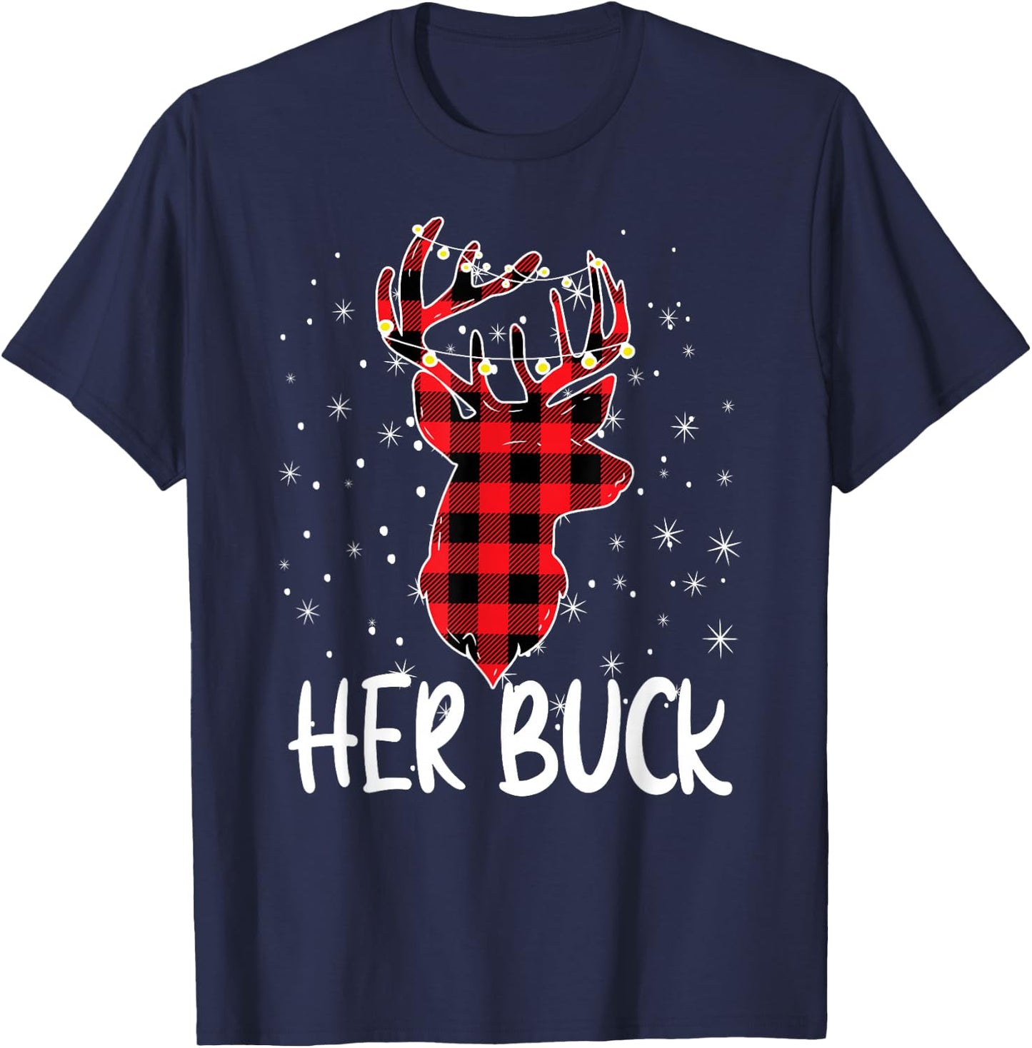Her Buck His Doe Reindeer Xmas Matching Couples Christmas T-Shirt - T-Shirt | Navy