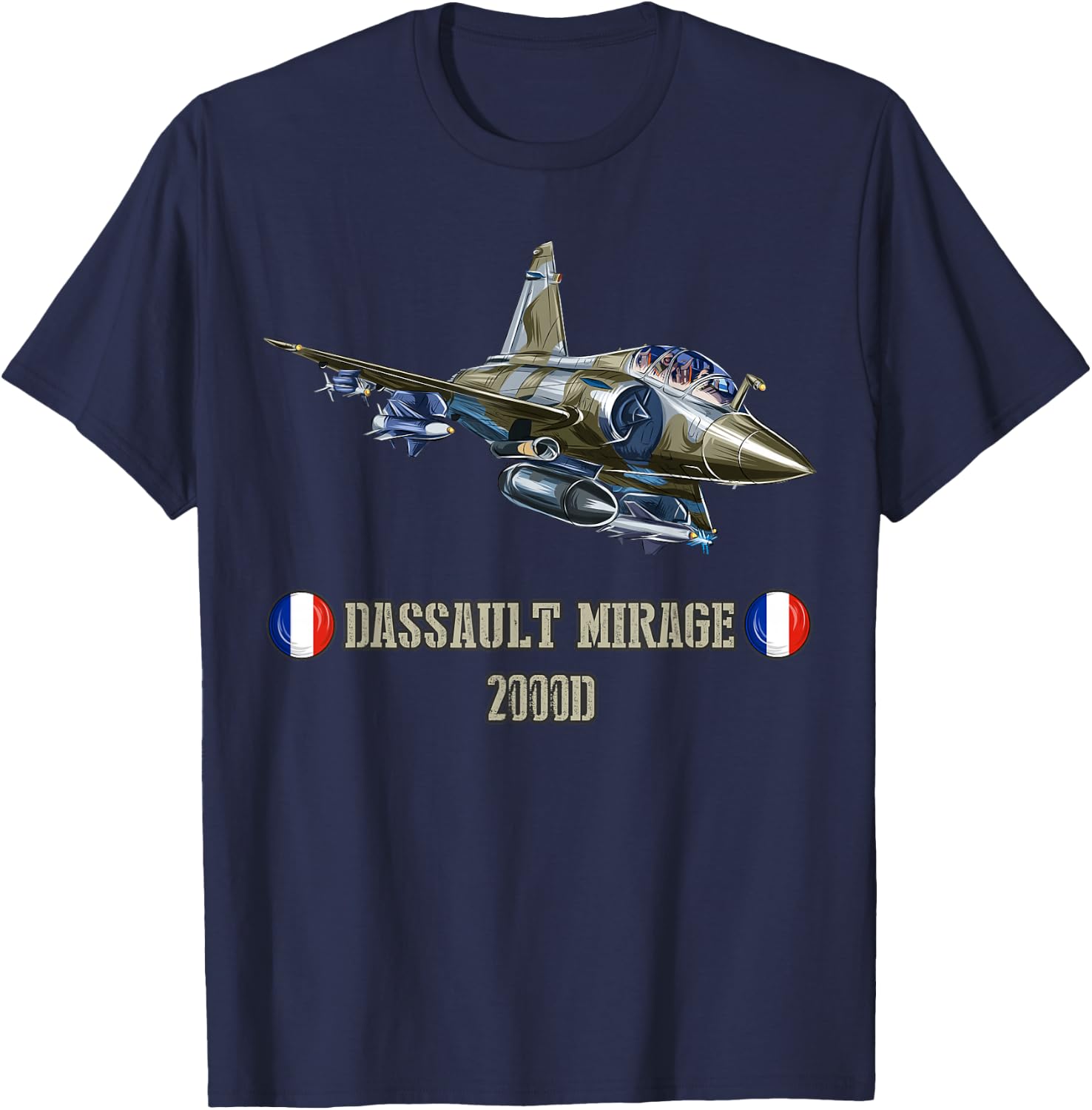 France military jet fighter Dassault Mirage 2000D T-Shirt - T-Shirt | Navy