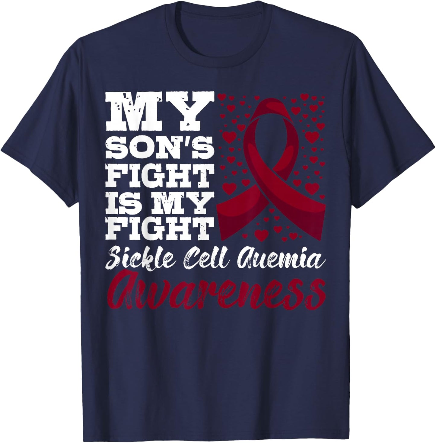 Sickle Cell Anemia SCD Warrior Burgundy Awareness Ribbon T-Shirt - T-Shirt | Navy