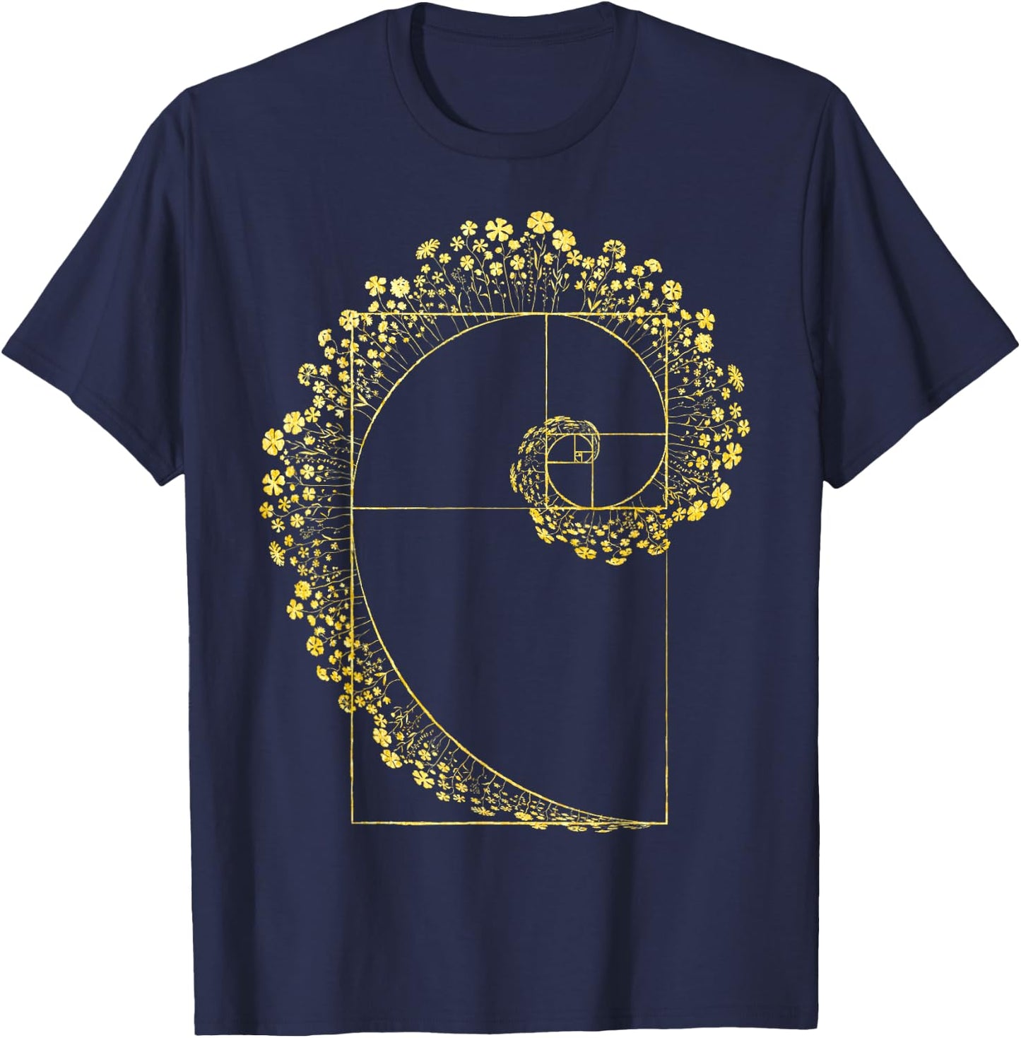 Fibonacci Math Spiral Mean RatioGeometry Flower Phi Ratio T-Shirt - T-Shirt | Navy