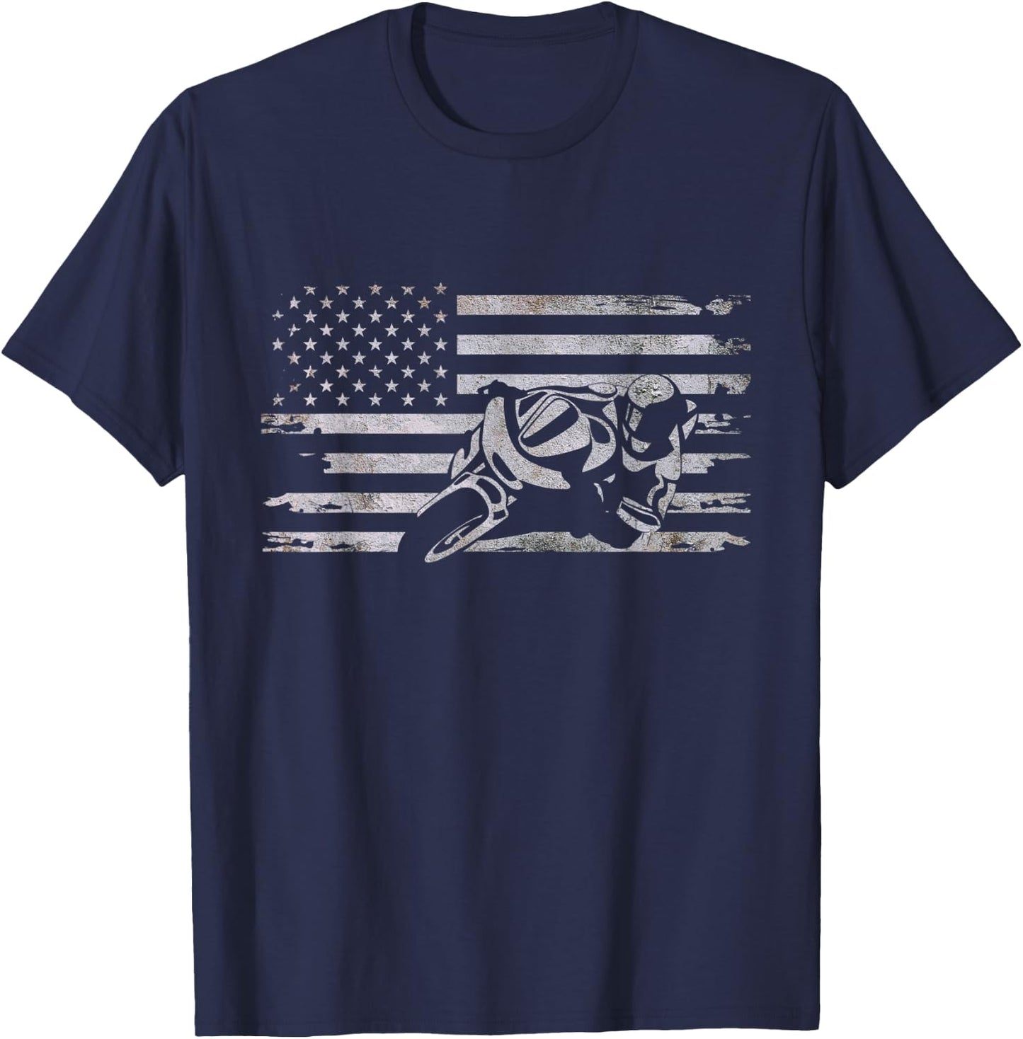 American Flag Motorcycle Apparel - Motorcycle Women Kids Men T-Shirt - T-Shirt | Navy