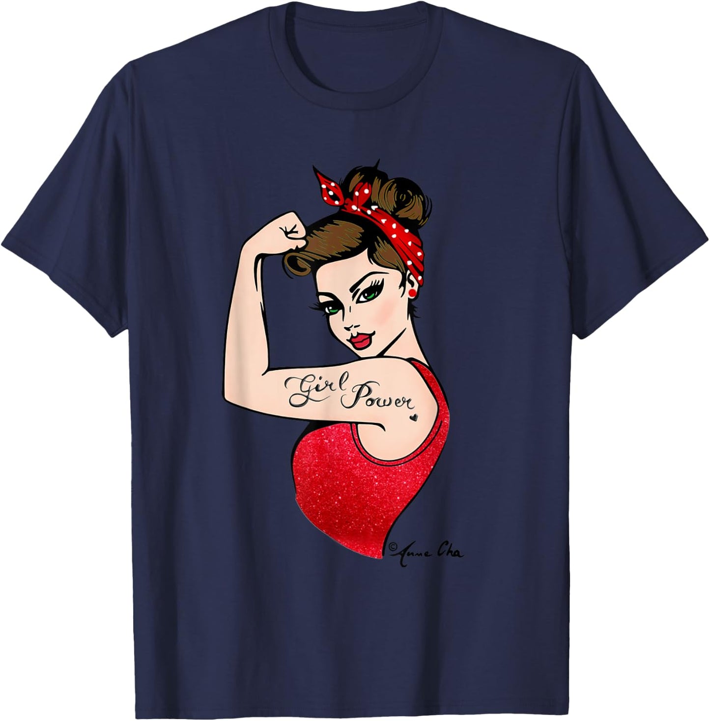 GirlPower Pinup Feminist Retro RosieRiveter Vintage Style T-Shirt - T-Shirt | Navy