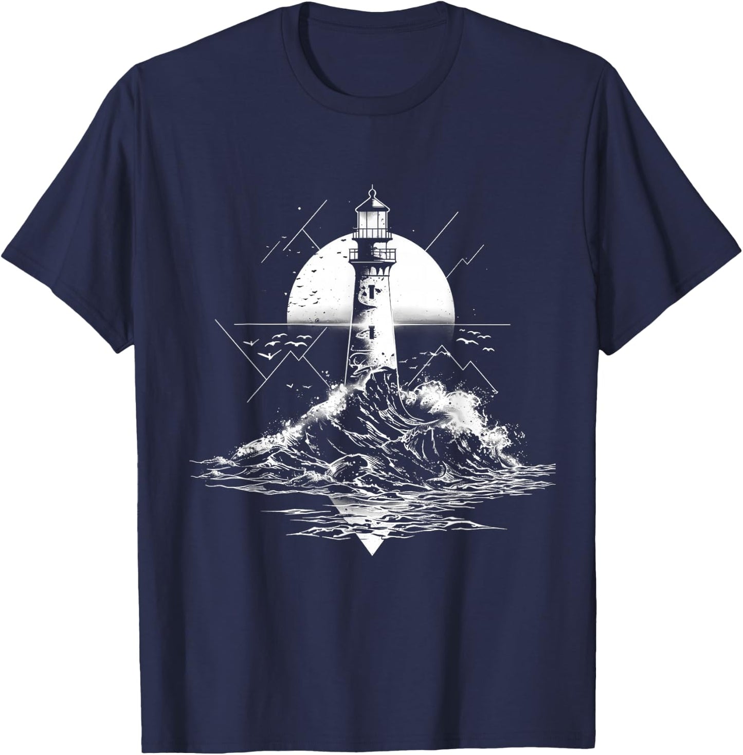 Lighthouse Sailing Sea Beach Boating Seaside House T-Shirt - T-Shirt | Navy