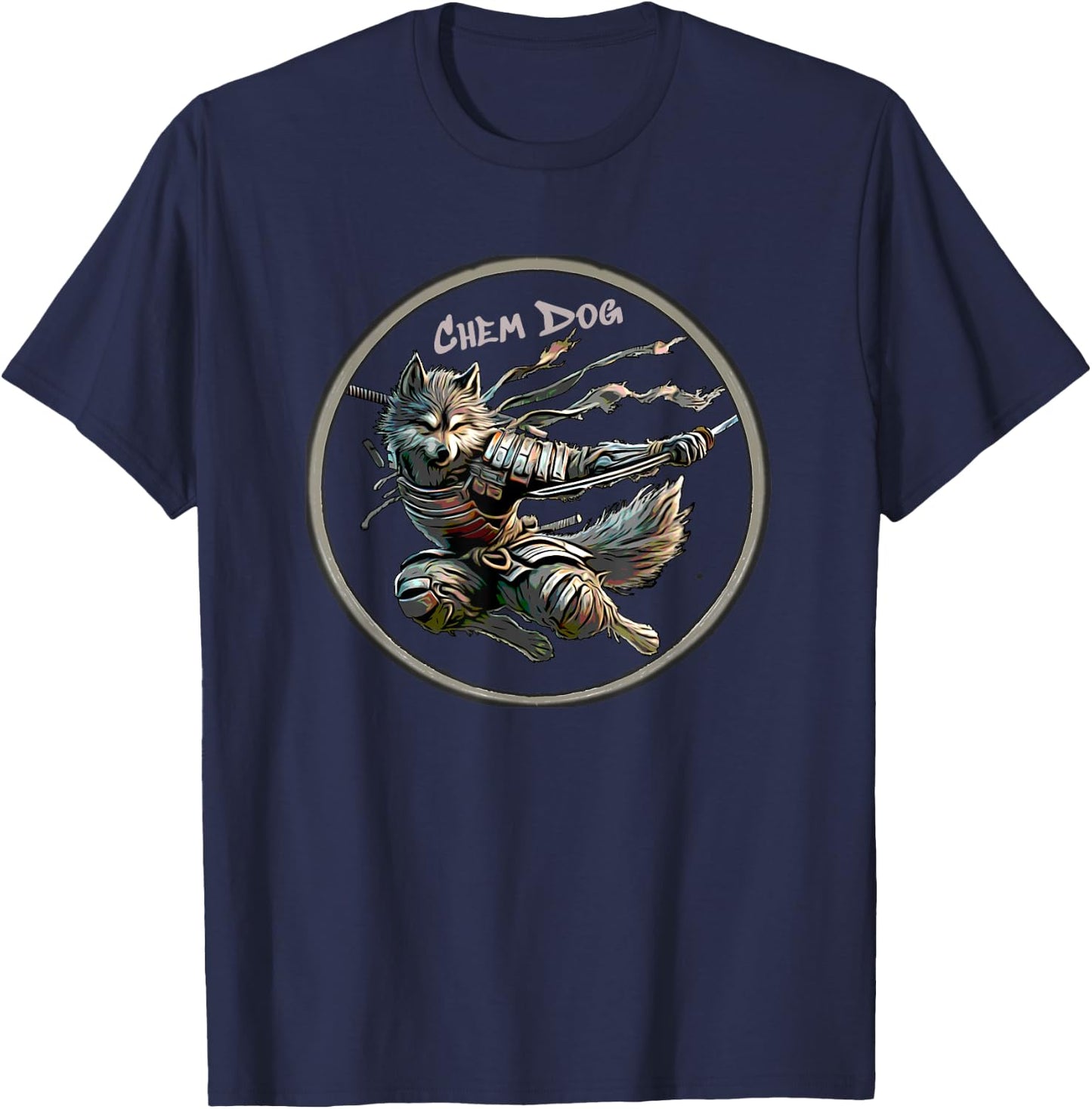 Cannabis Weed Strain "Chem Dog" Junkyard Dog Samurai Design T-Shirt - T-Shirt | Navy