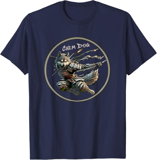Cannabis Weed Strain "Chem Dog" Junkyard Dog Samurai Design T-Shirt - T-Shirt | Navy