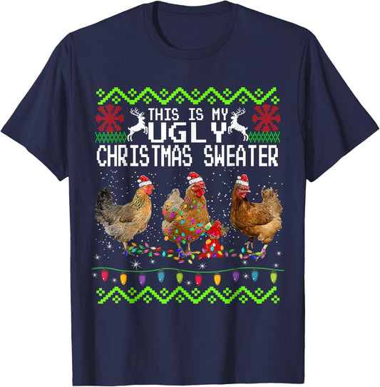 Chicken Christmas This Is My Ugly Sweater Funny T-Shirt - T-Shirt | Navy
