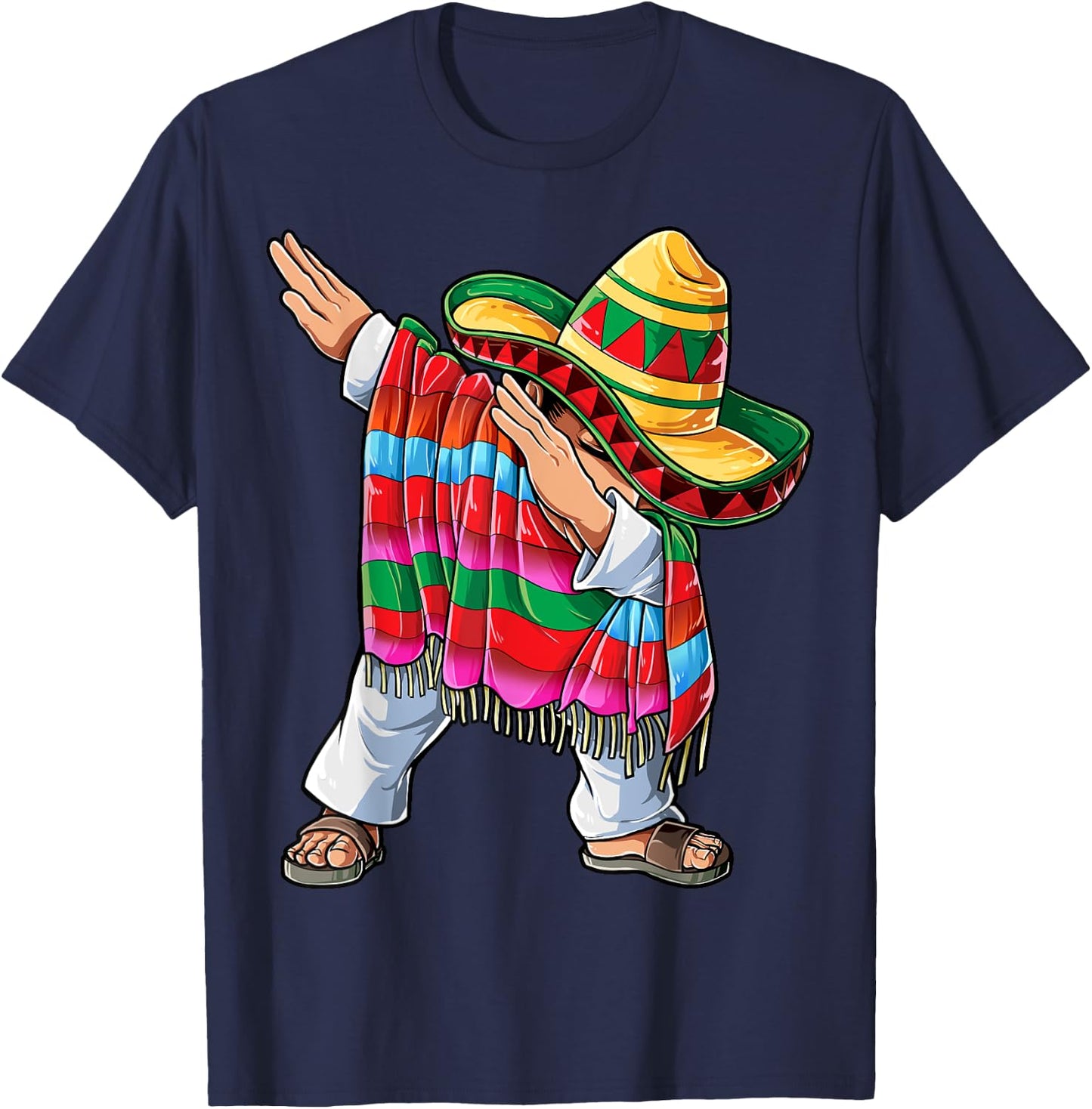 Dabbing Mexican Cinco de Mayo Poncho Men Women Dab Sombrero T-Shirt - T-Shirt | Navy
