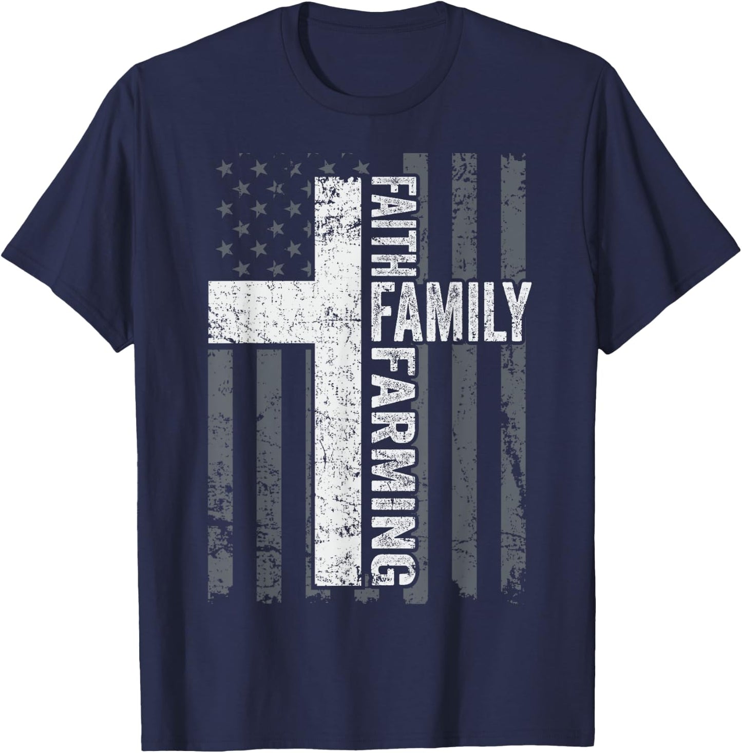 Faith Family Farming Freedom - American Farmer Cross Flag T-Shirt - T-Shirt | Navy