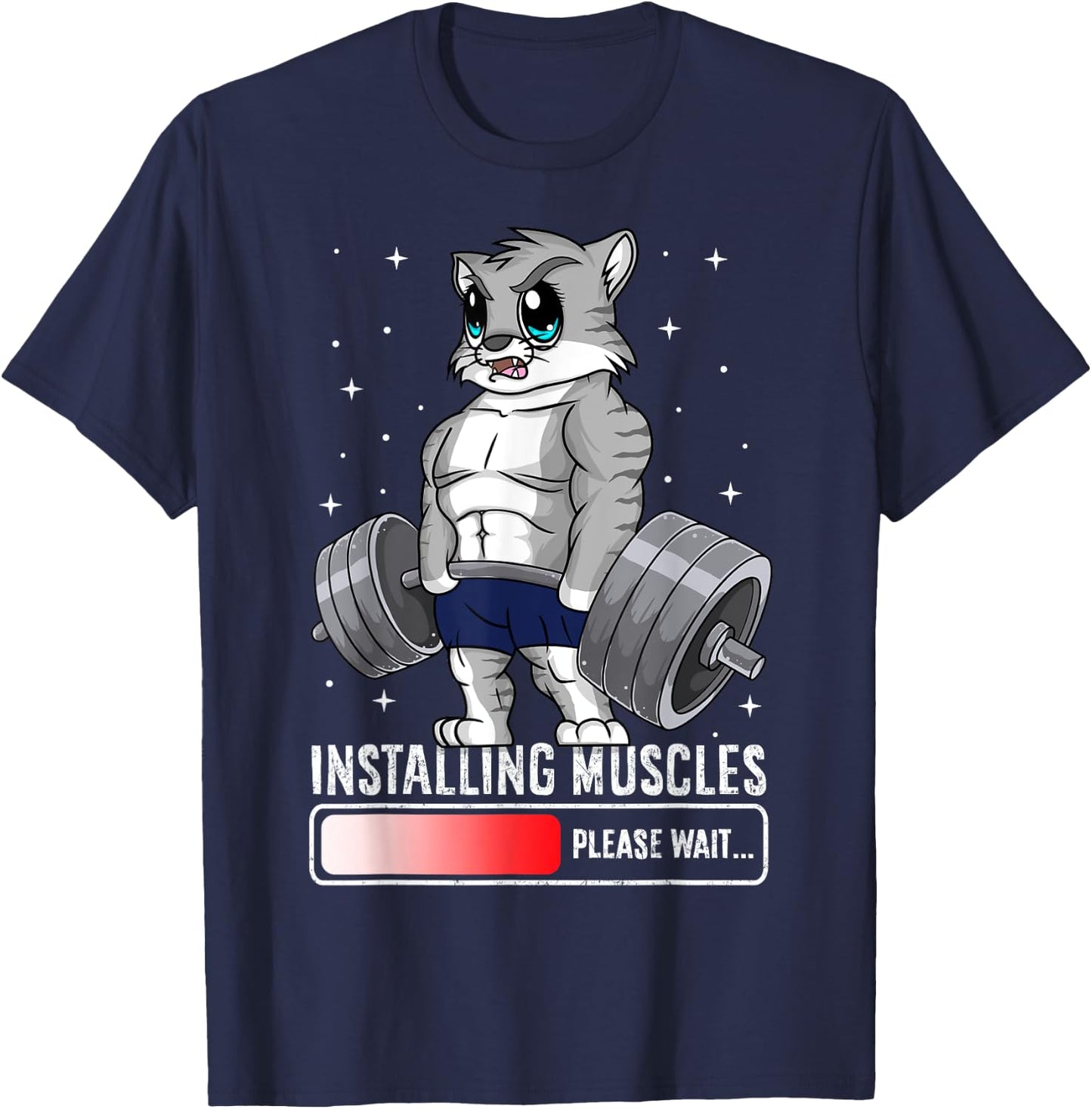 Funny Cat Weightlifting Gym Fitness Workout Lover Women Men T-Shirt - T-Shirt | Navy