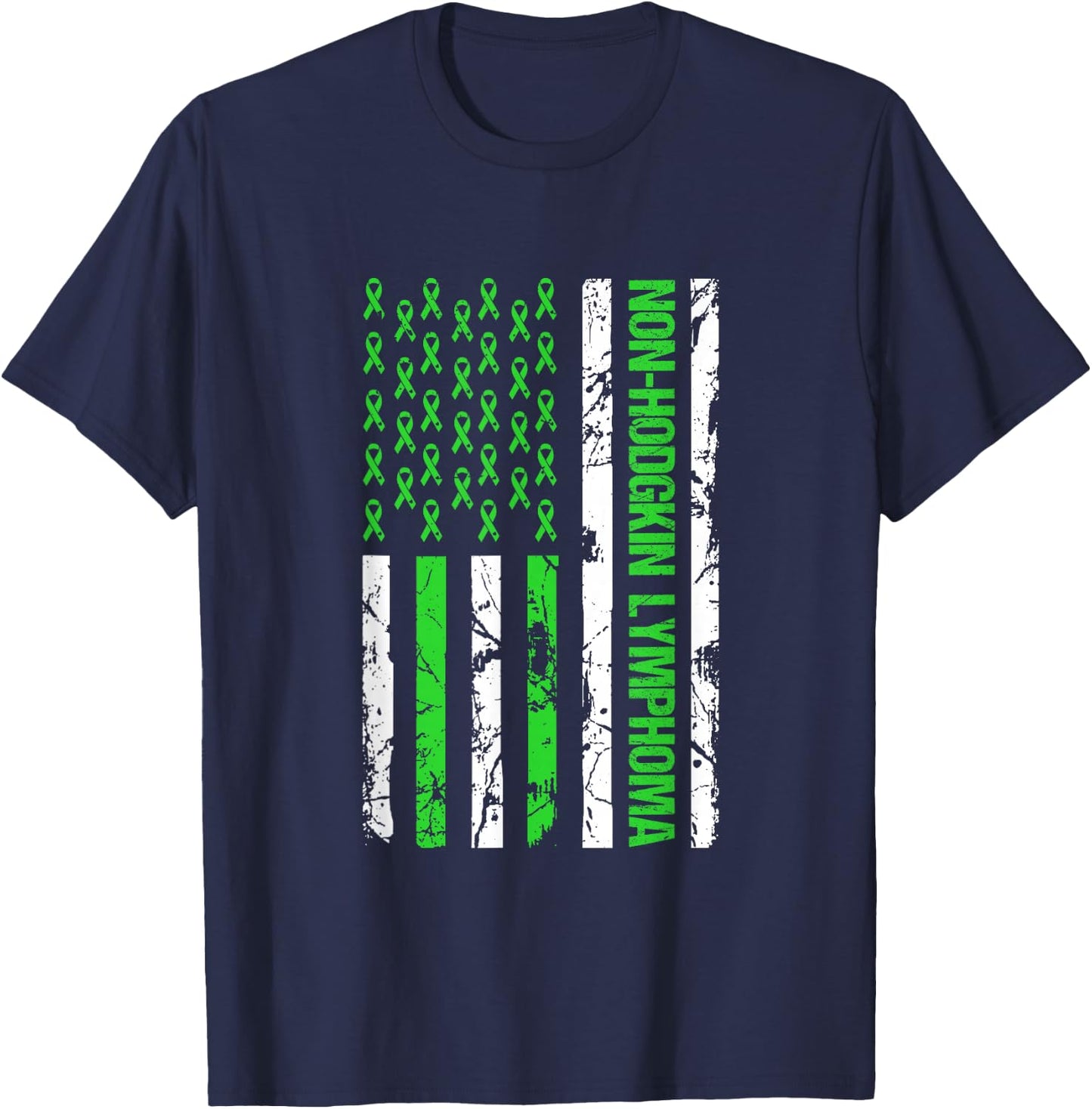 Non Hodgkin Lymphoma Flag Lime Green Ribbon Awareness T-Shirt - T-Shirt | Navy