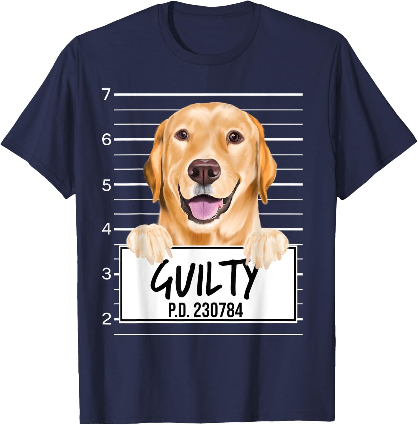 Funny Yellow Labrador Retriever Mugshot Guilty Dog Men Women Girls Kids T-Shirt - T-Shirt | Navy