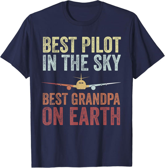 Pilot Grandpa Funny Flying Grandpa Retirement Aviator T-Shirt - T-Shirt | Navy