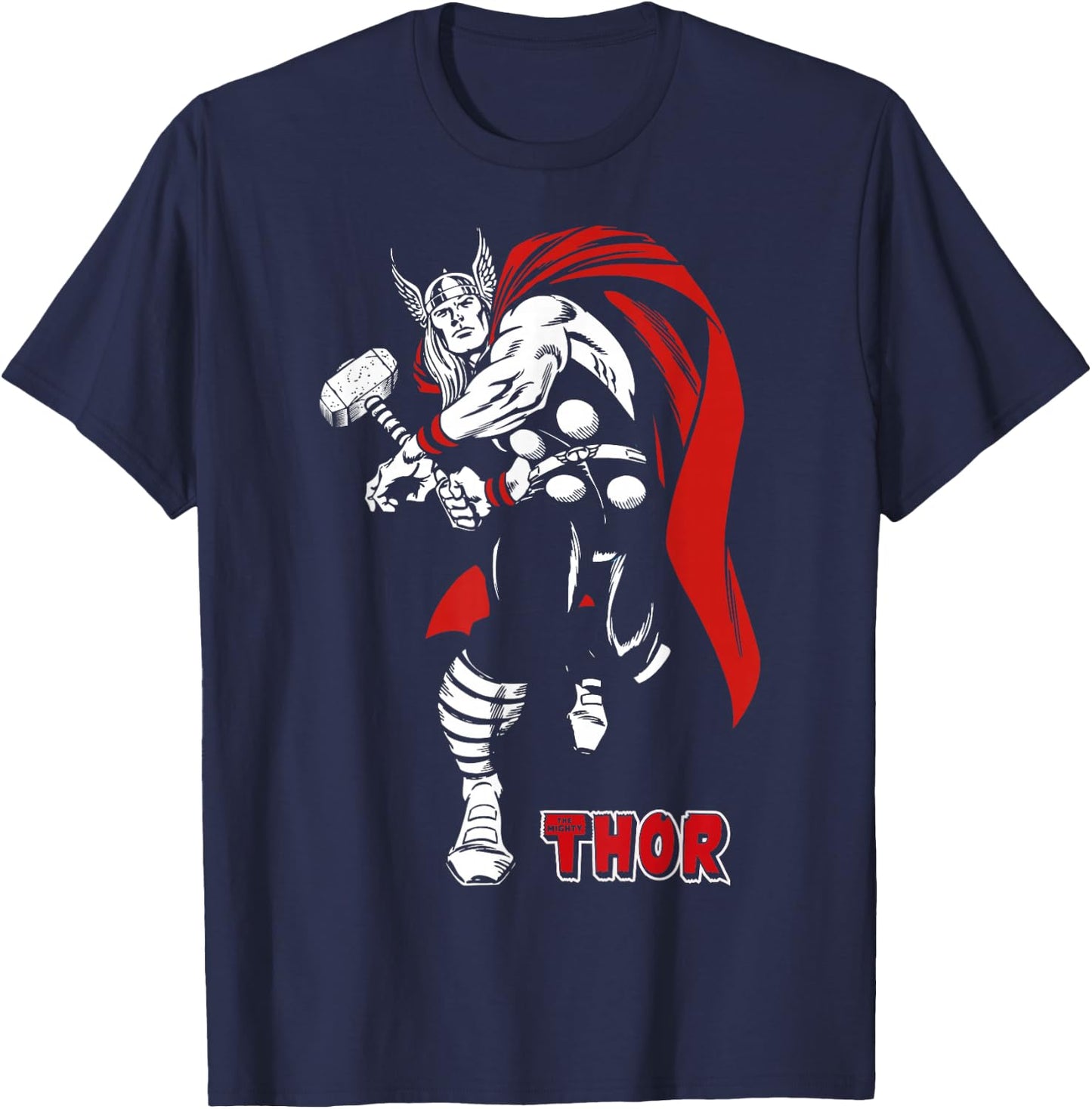 Marvel Thor Retro Hammer Swing Tonal Portrait T-Shirt - T-Shirt | Navy