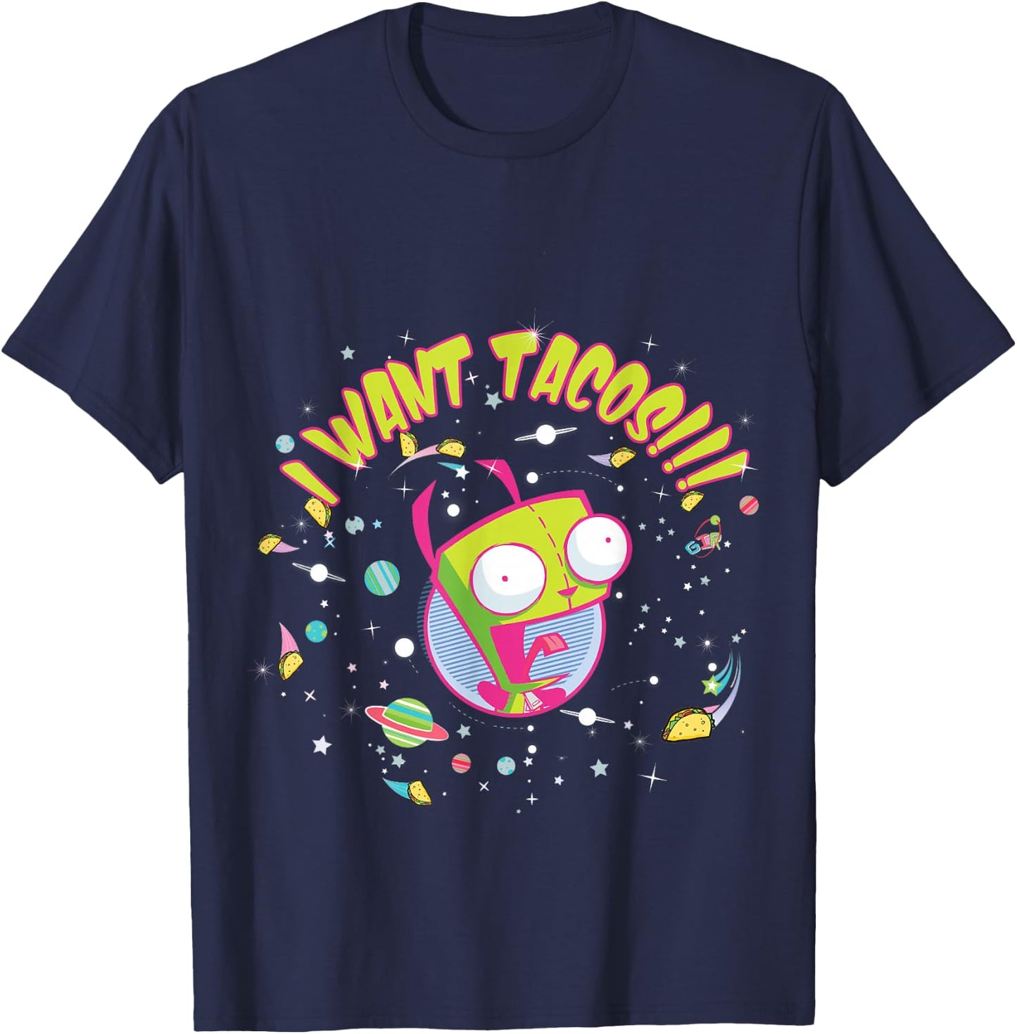 Invader Zim Gir I Want Tacos Festive Text T-Shirt - T-Shirt | Navy