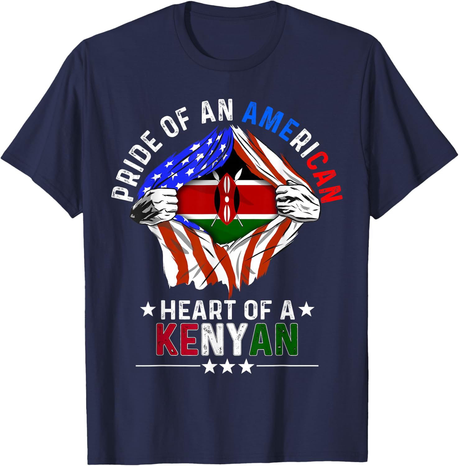 Kenyan American America Pride Foreign Country Kenya Flag T-Shirt - T-Shirt | Navy