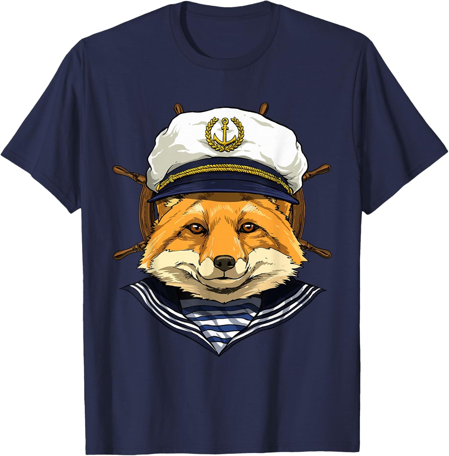 Fox Sailor Boat Captain Wildlife Fox Forest T-Shirt - T-Shirt | Navy