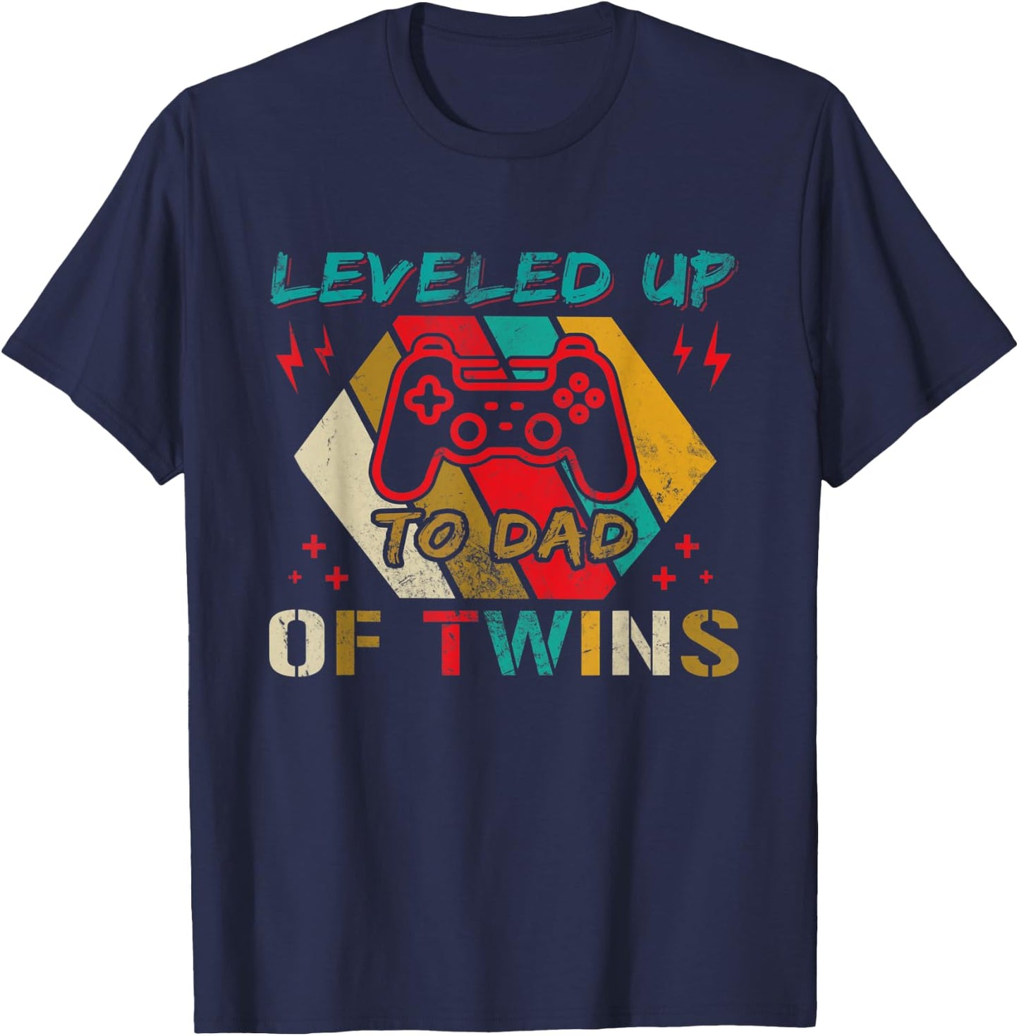 Leveled up to Dad Of Twins Video Gamer Gaming T-Shirt - T-Shirt | Navy