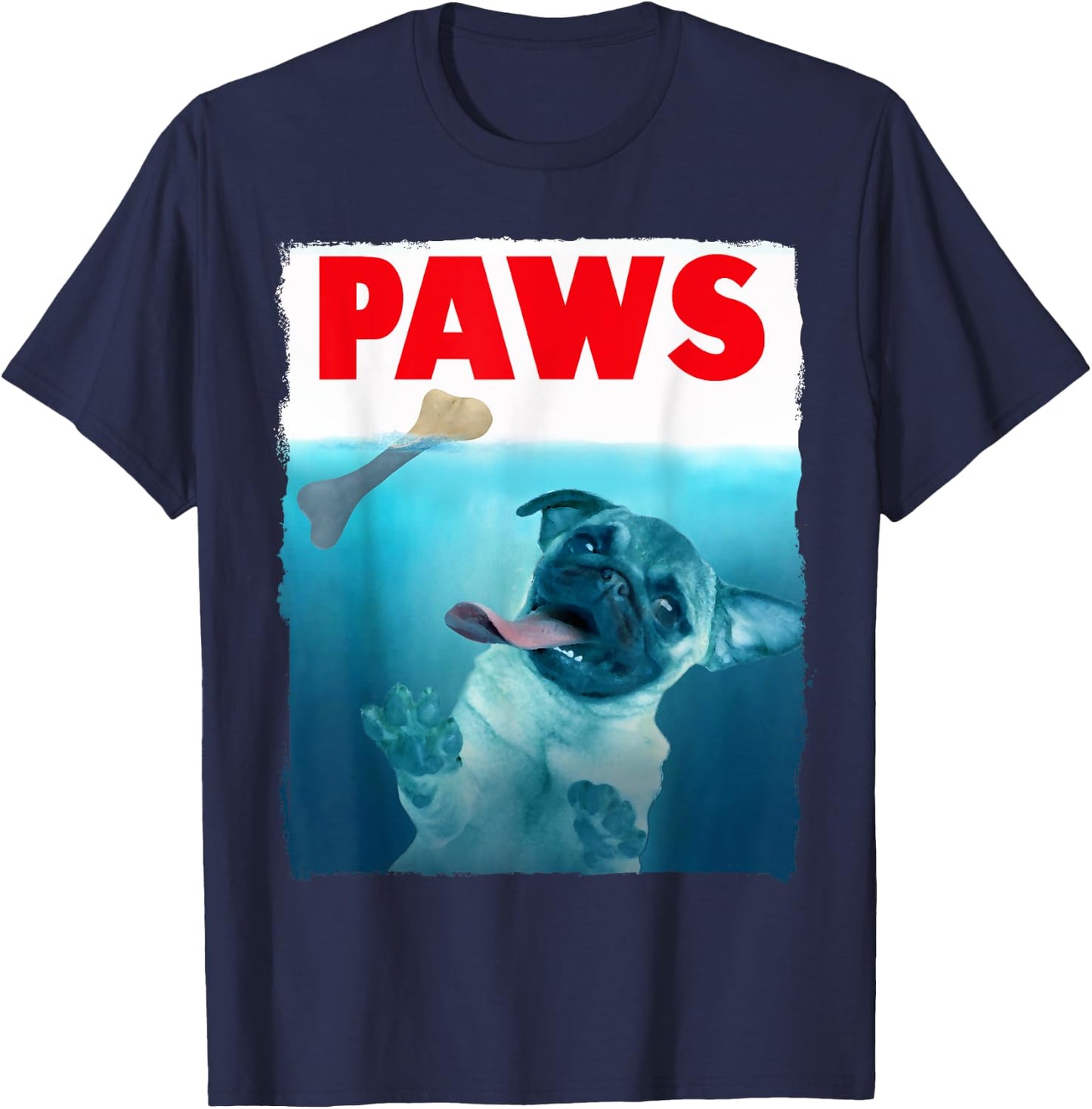 Paws Pug Dog and Bone Top Funny Cat Lover Parody T-Shirt - T-Shirt | Navy