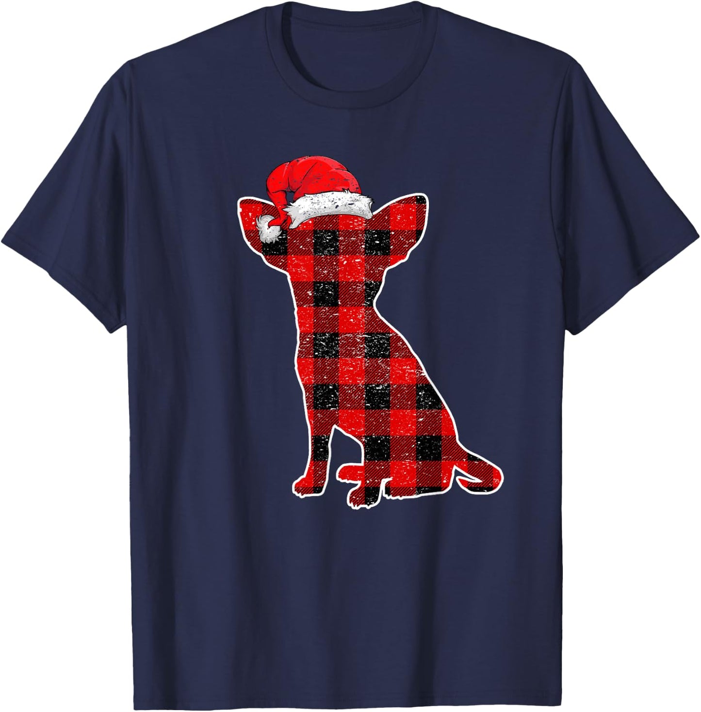 Christmas Plaid Dog Shirt, Christmas Chihuahua Pajama Men Women Kids T-Shirt - T-Shirt | Navy