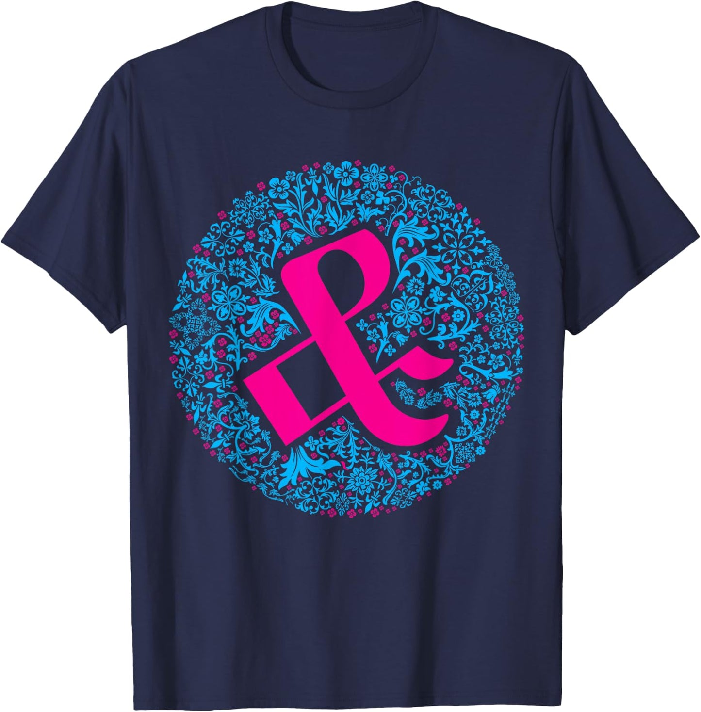 & Ampersand Floral Typography Art for Font Nerds T-Shirt - T-Shirt | Navy