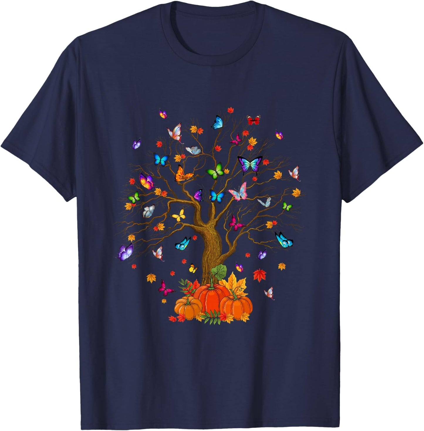Butterfly Tree Fall Pumpkin Shirts Halloween Autumn T-Shirt - T-Shirt | Navy