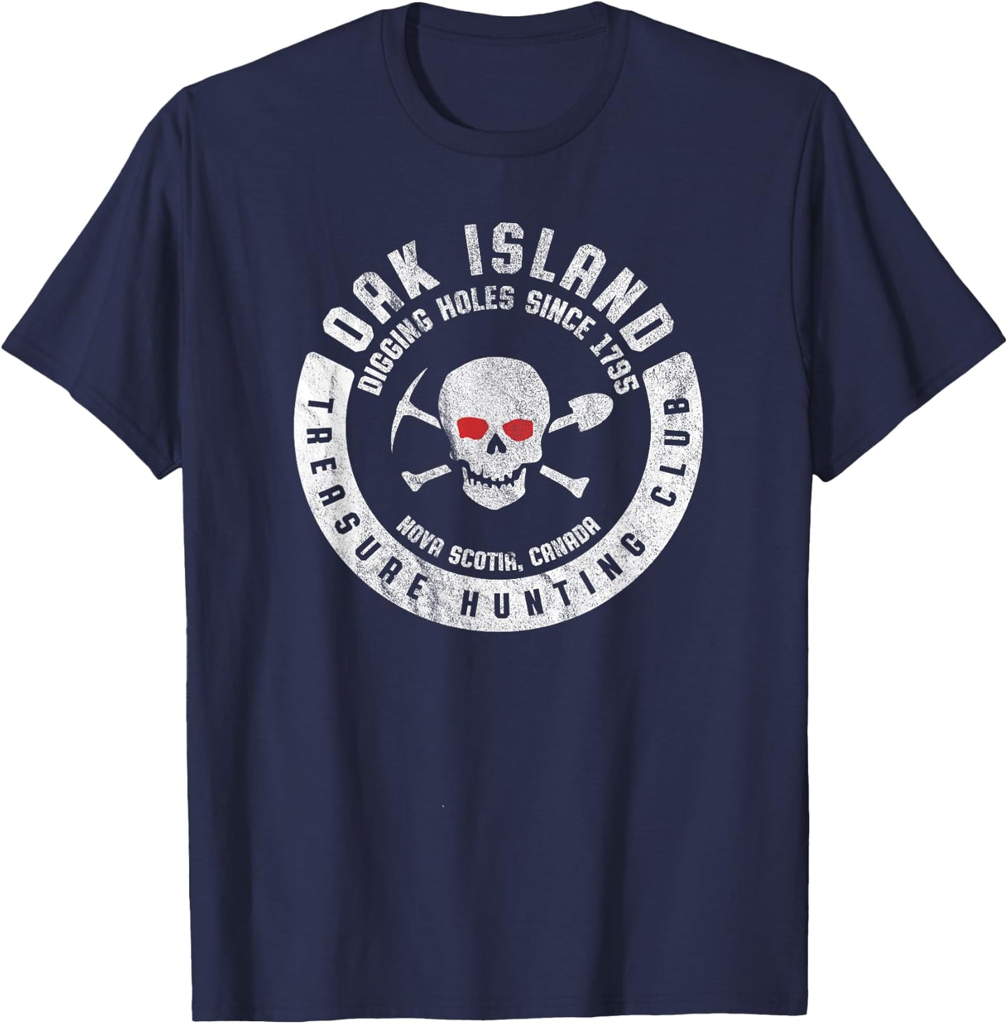 Oak Island Treasure Hunting Club Vintage Skull and Crossbone T-Shirt - T-Shirt | Navy