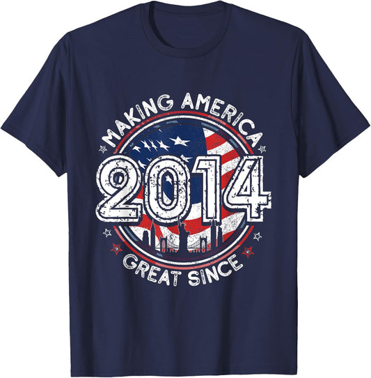 Making America Great Since 2014 American Flag Birthday T-Shirt - T-Shirt | Navy