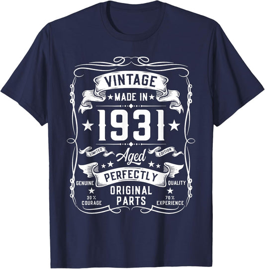 Vintage 1931 94 Years Old Gifts 94yr 94th Birthday T-Shirt - T-Shirt | Navy