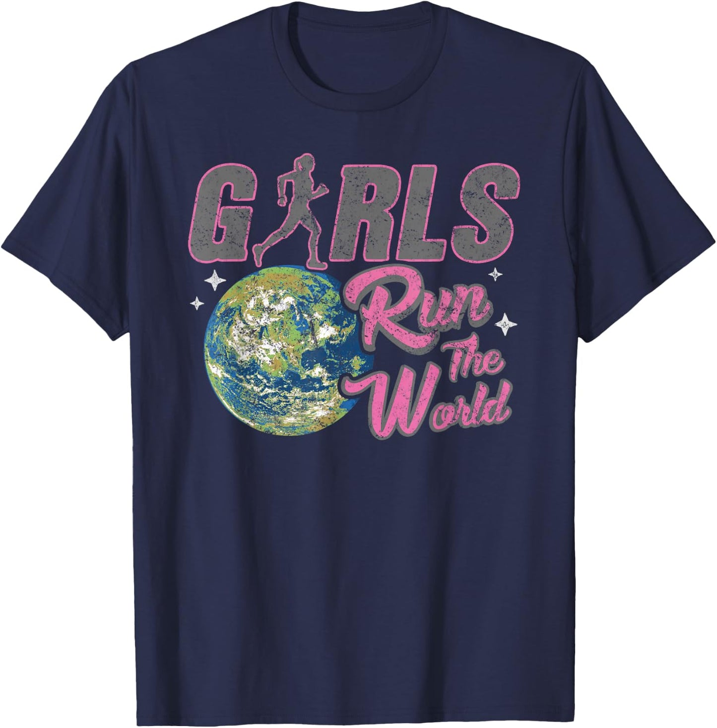 Girls Run The World shirt - Empowering Girls Running T-Shirt - T-Shirt | Navy