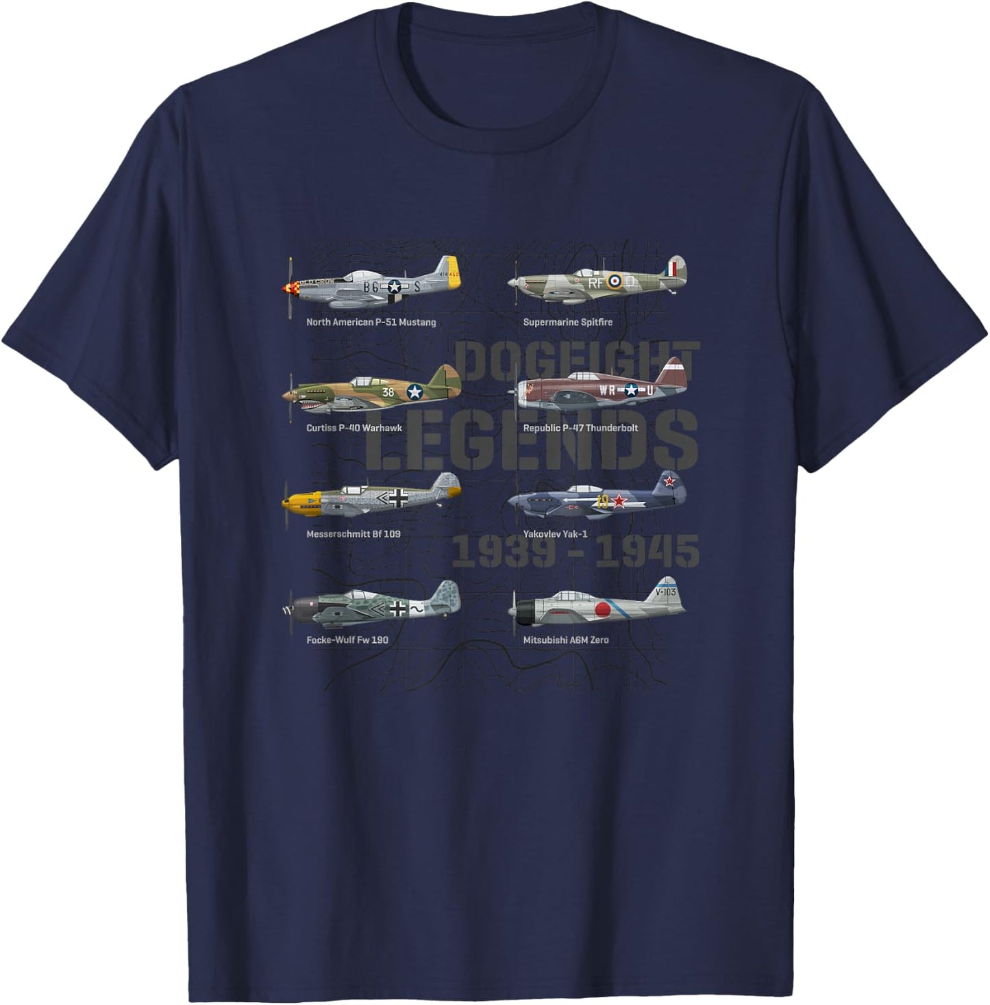 Dogfight legends WW2 Planes Warbirds Air Fighters T-Shirt - T-Shirt | Navy