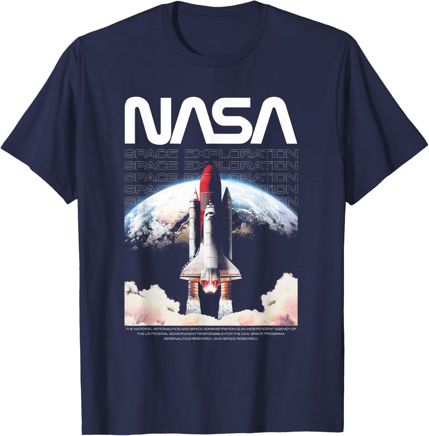 NASA Shuttle Takeoff Space Exploration T-Shirt - T-Shirt | Navy