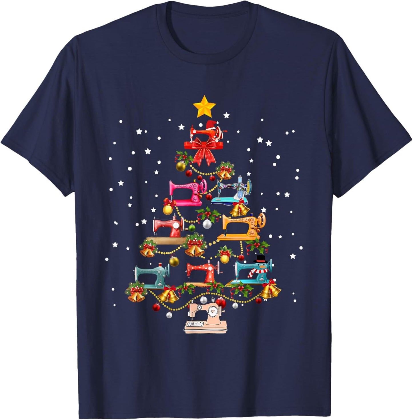 Funny Sewing Machine Christmas Tree Christmas Ornament Women T-Shirt - T-Shirt | Navy
